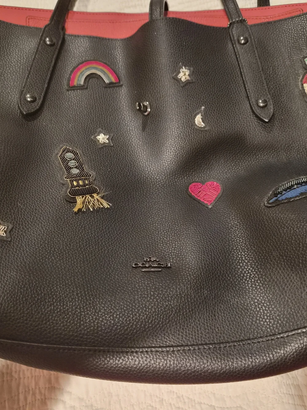 ​COACH Market Tote Souvenir Patch Leather Bag Black 57077